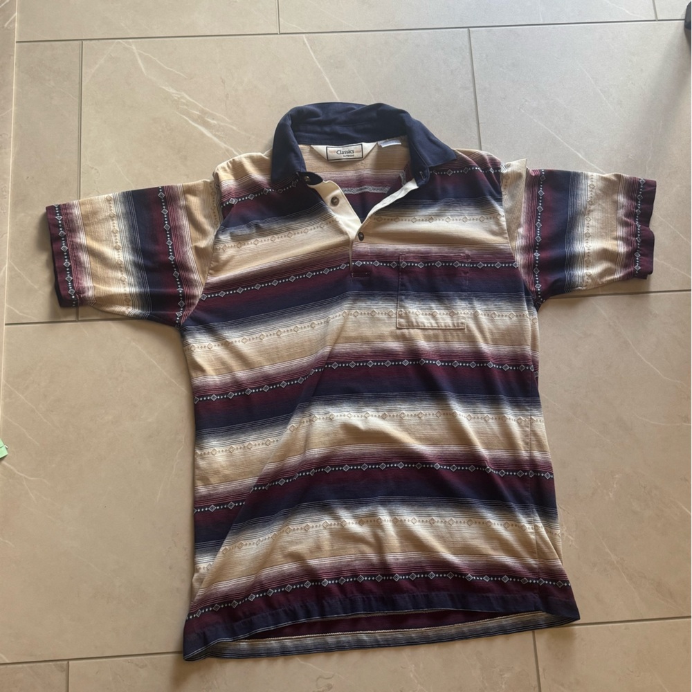 Cream and Blue Polo Shirt with Classic Collar